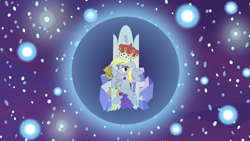 Size: 3840x2160 | Tagged: safe, artist:cheezedoodle96, character:derpy hooves, species:pegasus, species:pony, episode:a royal problem, g4, my little pony: friendship is magic, belly button, cape, clothing, crown, dream, dream orbs, dream realm, dreamscape, female, jewelry, lidded eyes, looking at you, mare, princess derpy, regalia, scene interpretation, scepter, sitting, solo, spread wings, throne, twilight scepter, vector, wallpaper, wings