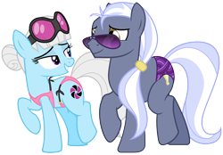 Size: 4300x3000 | Tagged: safe, artist:cheezedoodle96, character:hoity toity, character:photo finish, species:earth pony, species:pony, .svg available, absurd resolution, alternate hairstyle, bikini, clothing, cutie mark, eye contact, female, looking at each other, male, mare, missing accessory, photoity, shipping, show accurate, simple background, speedo, stallion, straight, string bikini, sunglasses, svg, swimsuit, transparent background, vector, walking