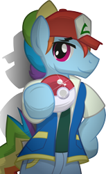 Size: 5573x9094 | Tagged: safe, artist:drawponies, artist:gray-gold, character:rainbow dash, species:pony, .svg available, absurd resolution, ash ketchum, clothing, cosplay, costume, crossover, pokéball, pokémon, pokémon trainer, rainbow blitz, rule 63, simple background, transparent background, vector, vector trace