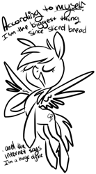 Size: 380x689 | Tagged: safe, artist:php27, character:rainbow dash, female, lineart, monochrome, smug, solo, speech
