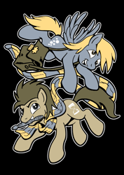Size: 595x842 | Tagged: safe, artist:drawponies, character:derpy hooves, character:doctor whooves, character:time turner, species:earth pony, species:pegasus, species:pony, clothing, doctor who, duo, female, fourth doctor's scarf, male, mare, scarf, smiling, sonic screwdriver, stallion, the doctor