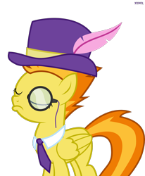 Size: 1194x1448 | Tagged: safe, artist:xebck, edit, character:spitfire, species:pegasus, species:pony, classy, clothing, cropped, dapper, eyes closed, female, hat, mare, monocle, necktie, simple background, solo, top hat, transparent background, vector