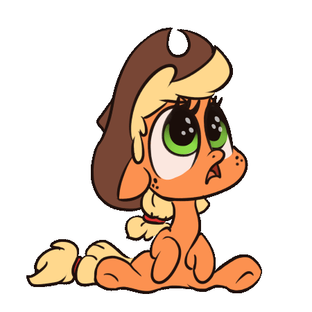 Size: 450x450 | Tagged: safe, artist:assasinmonkey, character:applejack, species:earth pony, species:pony, animated, chibi, cute, female, floppy ears, frown, gif, headbob, jackabetes, leg twitch, looking up, mare, open mouth, sad, simple background, sitting, solo, transparent background, underhoof, weapons-grade cute