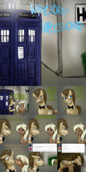Size: 2250x4500 | Tagged: safe, artist:jitterbugjive, character:doctor whooves, character:time turner, oc, oc:sandy hooves, species:earth pony, species:pegasus, species:pony, absurd resolution, ask pregnant scootaloo, comic, crossover, crying, discord whooves, doctor who, female, male, mare, stallion, tardis, the doctor