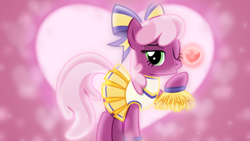 Size: 1600x900 | Tagged: safe, artist:sailortrekkie92, artist:vector-brony, character:cheerilee, species:earth pony, species:pony, bedroom eyes, blowing a kiss, cheerileeder, cheerleader, female, heart, looking at you, mare, one eye closed, outfit, solo, vector, wallpaper, wink