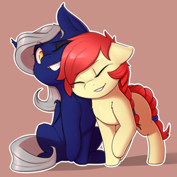 Size: 2400x2400 | Tagged: safe, artist:captainpudgemuffin, oc, oc only, species:earth pony, species:pegasus, species:pony, commission, cute, eyes closed, female, floppy ears, lesbian, mare, nuzzling, oc x oc, ocbetes, one eye closed, shipping, simple background, smiling, snuggling