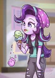 Size: 850x1200 | Tagged: safe, artist:assasinmonkey, character:starlight glimmer, equestria girls:mirror magic, g4, my little pony: equestria girls, my little pony:equestria girls, spoiler:eqg specials, beanie, clothing, cute, dropped ice cream, eating, female, food, glimmerbetes, hat, ice cream, ice cream cone, licking, silly, silly human, solo, tongue out