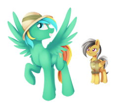 Size: 1024x900 | Tagged: safe, artist:dusthiel, character:daring do, oc, oc:typhoon, species:pegasus, species:pony, accessory theft, clothing, commission, hat, male, pith helmet, raised hoof, simple background, spread wings, stallion, transparent background, wings