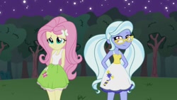 Size: 1280x720 | Tagged: safe, artist:doctor-g, artist:edwardp31, artist:xebck, character:fluttershy, character:sugarcoat, my little pony:equestria girls, clothing, dress, duo, female, glasses, skirt