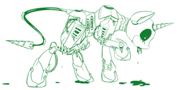 Size: 3183x1631 | Tagged: safe, artist:beardie, oc, oc only, species:pony, species:unicorn, fluid, monochrome, oil, profile, raised hoof, robot, robot pony, simple background, sketch, solo, white background