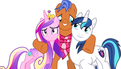 Size: 7140x4082 | Tagged: safe, artist:frownfactory, character:princess cadance, character:shining armor, character:spearhead, species:alicorn, species:earth pony, species:pony, species:unicorn, episode:a flurry of emotions, g4, my little pony: friendship is magic, .svg available, absurd resolution, blue eyes, blue hair, blue mane, blue tail, colored wings, cutie mark, female, horn, jewelry, male, mare, multicolored hair, multicolored wings, personal space invasion, simple background, smiling, stallion, svg, tiara, transparent background, vector, wings