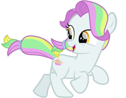 Size: 2300x1800 | Tagged: safe, artist:cheezedoodle96, character:coconut cream, species:earth pony, species:pony, episode:fame and misfortune, g4, my little pony: friendship is magic, .svg available, cute, female, filly, juxtaposition bait, playing, running, simple background, solo, svg, transparent background, vector, windswept mane
