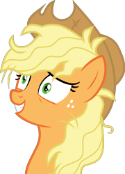 Size: 4162x5779 | Tagged: safe, artist:frownfactory, character:applejack, species:earth pony, species:pony, episode:fame and misfortune, g4, my little pony: friendship is magic, .svg available, absurd resolution, blonde, blonde hair, blonde mane, clothing, cowboy hat, dishevelled, female, frazzled, green eyes, hat, mare, orange coat, simple background, smiling, solo, stressed, svg, transparent background, vector, yellow hair, yellow mane