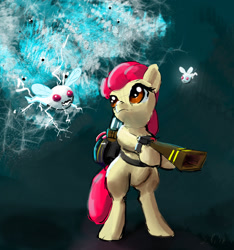 Size: 1341x1430 | Tagged: safe, artist:xbi, character:apple bloom, species:pony, episode:bloom and gloom, g4, my little pony: friendship is magic, bipedal, female, pest control pony, solo, twitbuster apple bloom, twittermite
