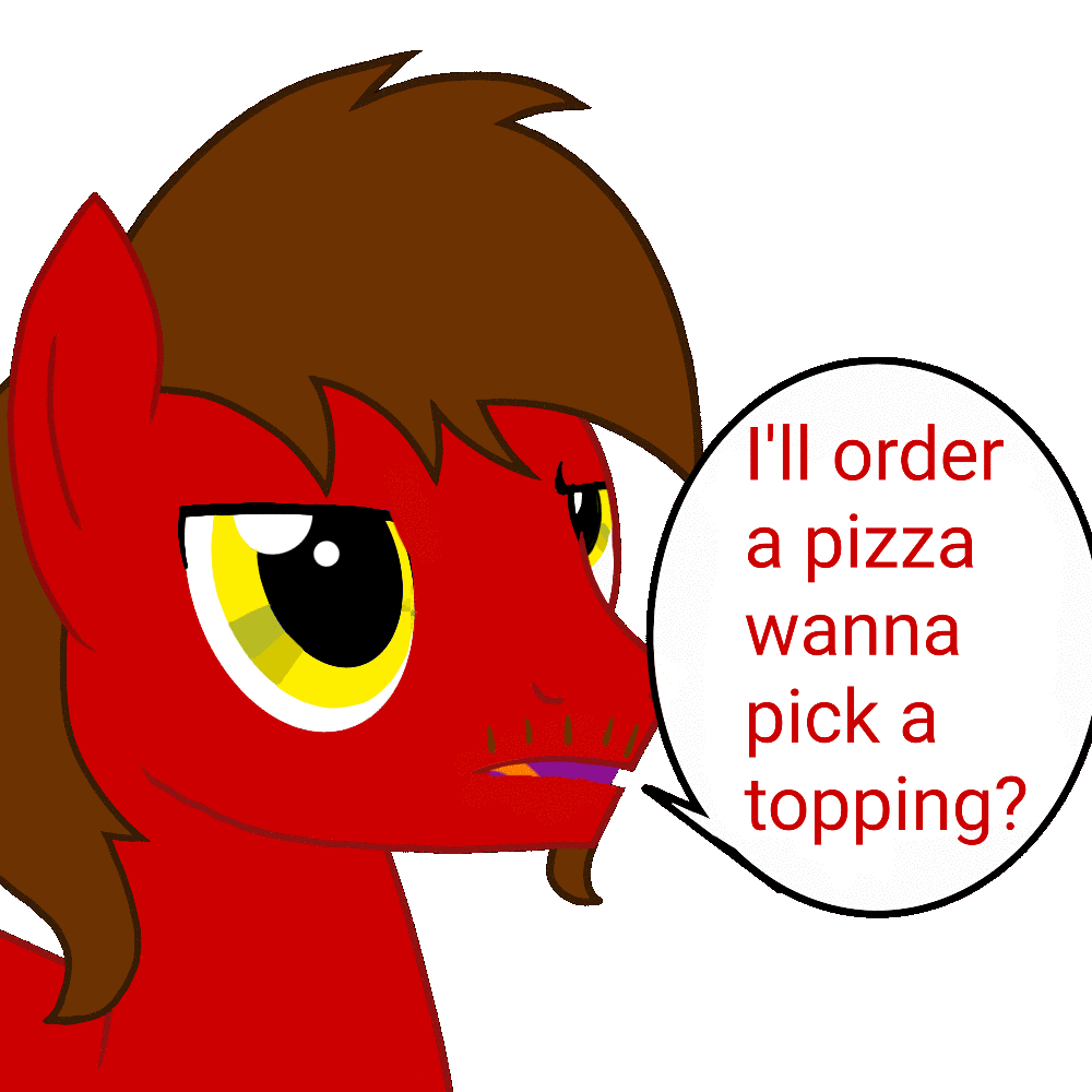 Size: 1000x1000 | Tagged: safe, alternate version, artist:toyminator900, derpibooru original, oc, oc only, oc:chip, oc:melody notes, species:pony, animated, dialogue, food, gif, pineapple, pizza, simple background, speech bubble, transparent background