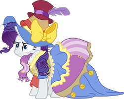 Size: 5271x4226 | Tagged: safe, artist:frownfactory, character:rarity, species:pony, species:unicorn, episode:fame and misfortune, g4, my little pony: friendship is magic, .svg available, absurd resolution, blue eyes, bow, clothing, dress, feather, female, frazzled, hat, horn, mare, purple hair, purple mane, scarf, simple background, solo, stress couture, stressed, svg, transparent background, vector, white coat