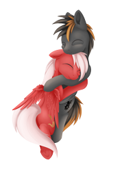 Size: 1009x1531 | Tagged: safe, artist:dusthiel, oc, oc only, oc:gearshift, unnamed oc, species:pegasus, species:pony, eyes closed, hug, male, simple background, stallion, transparent background, underhoof