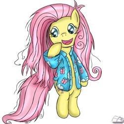 Size: 900x900 | Tagged: safe, artist:freefraq, character:fluttershy, bed mane, clothing, female, semi-anthro, shirt, simple background, solo, transparent background