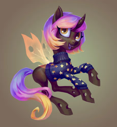 Size: 2240x2435 | Tagged: safe, artist:holivi, oc, oc only, species:changeling, clothing, female, high res, hybrid, solo, sweater