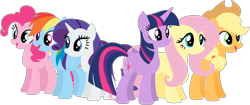 Size: 1024x431 | Tagged: safe, artist:ra1nb0wk1tty, character:applejack, character:fluttershy, character:pinkie pie, character:rainbow dash, character:rarity, character:twilight sparkle, character:twilight sparkle (alicorn), species:alicorn, species:earth pony, species:pegasus, species:pony, species:unicorn, female, mane six, mare, simple background, transparent background