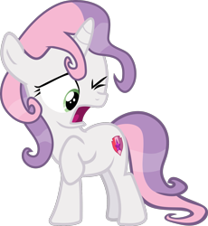 Size: 1611x1749 | Tagged: safe, artist:frownfactory, character:sweetie belle, species:pony, species:unicorn, episode:campfire tales, g4, my little pony: friendship is magic, .svg available, cutie mark, female, filly, hilarious in hindsight, one eye closed, open mouth, simple background, solo, svg, the cmc's cutie marks, transparent background, vector, wet, wet mane, wink