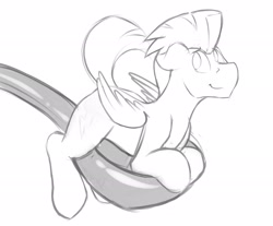 Size: 2048x1698 | Tagged: safe, artist:dripponi, character:thunderlane, species:pegasus, species:pony, cute, floppy ears, grayscale, horse spooning meme, looking back, male, meme, monochrome, simple background, smiling, solo, spoon, tiny ponies, white background