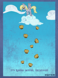 Size: 960x1280 | Tagged: safe, artist:krazykari, character:derpy hooves, species:pony, cloud, female, food, muffin, solo