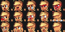 Size: 1530x768 | Tagged: safe, artist:assasinmonkey, character:applejack, species:earth pony, species:pony, angry, apple, blushing, clothing, cowboy hat, crying, cute, derp, emoticon, excited, expressions, female, food, happy, hat, jackabetes, laughing, mare, nervous, no face, pillow, raised eyebrow, sad, shocked, sleeping