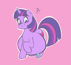 Size: 1555x1424 | Tagged: safe, artist:funble, character:twilight sparkle, character:twilight sparkle (unicorn), species:pony, species:unicorn, exclamation point, female, flower, huge belly, hyper, hyper pregnancy, mare, preglight sparkle, pregnant, question mark, raised hoof, simple background