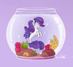 Size: 2071x1921 | Tagged: safe, alternate version, artist:dsp2003, character:rarity, species:pony, species:seapony (g4), species:unicorn, my little pony: the movie (2017), blushing, ear fluff, female, fishbowl, marshmelodrama, rarifish, seaponified, seapony rarity, solo, species swap, transformation