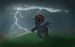 Size: 3172x2000 | Tagged: safe, artist:skipsy, character:rainbow dash, species:pegasus, species:pony, backlighting, female, high res, lightning, mare, rain, rearing, solo, spread wings, storm, wet mane, wings