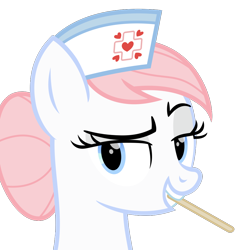 Size: 1000x1000 | Tagged: safe, artist:cheezedoodle96, character:nurse redheart, species:earth pony, species:pony, bust, dreamworks face, female, lidded eyes, looking at you, mare, mouth hold, portrait, simple background, solo, tongue depressor, transparent background, vector