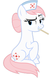 Size: 2000x3000 | Tagged: safe, artist:cheezedoodle96, character:nurse redheart, species:earth pony, species:pony, .svg available, dreamworks face, female, lidded eyes, looking at you, mare, mouth hold, simple background, sitting, solo, svg, tongue depressor, transparent background, vector
