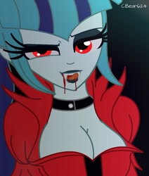 Size: 962x1133 | Tagged: safe, artist:cbear624, character:sonata dusk, my little pony:equestria girls, blood, breasts, busty sonata dusk, fangs, looking at you, smiling, stupid sexy sonata dusk, vampire