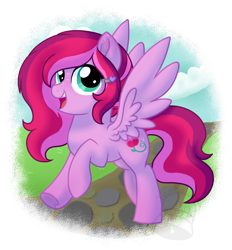 Size: 834x900 | Tagged: safe, artist:tambelon, oc, oc only, oc:sugar snap pea, species:pegasus, species:pony, female, hairclip, looking at you, mare, simple background, solo, transparent background, watermark