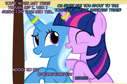 Size: 1050x692 | Tagged: safe, artist:navitaserussirus, character:trixie, character:twilight sparkle, asktwixiegenies, ship:twixie, cropped, female, lesbian, shipping