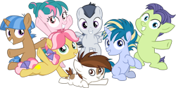 Size: 6132x3067 | Tagged: safe, artist:frownfactory, character:cucumber seed, character:kettle corn, character:mocha berry, character:pipsqueak, character:rumble, character:skeedaddle, character:tulip swirl, species:earth pony, species:pegasus, species:pony, species:unicorn, episode:marks and recreation, g4, my little pony: friendship is magic, .svg available, absurd resolution, colt, female, filly, horn, male, simple background, svg, transparent background, two toned mane, two toned tail, vector, wings
