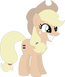 Size: 1024x1227 | Tagged: safe, artist:ra1nb0wk1tty, character:applejack, species:earth pony, species:pony, equal cutie mark, equalized, female, mare, simple background, smiling, solo, transparent background