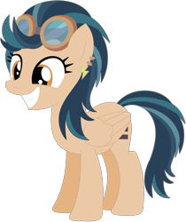 Size: 1024x1219 | Tagged: safe, artist:ra1nb0wk1tty, character:indigo zap, species:pegasus, species:pony, ear piercing, earring, equal cutie mark, equalized, equestria girls ponified, female, goggles, grin, jewelry, mare, piercing, ponified, simple background, smiling, solo, transparent background