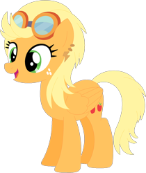 Size: 1024x1220 | Tagged: safe, artist:ra1nb0wk1tty, character:applejack, character:indigo zap, species:pegasus, species:pony, ear piercing, earring, equestria girls ponified, female, freckles, goggles, jewelry, mare, piercing, ponified, recolor, simple background, solo, transparent background