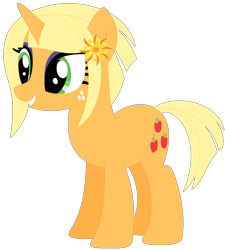 Size: 1024x1138 | Tagged: safe, artist:ra1nb0wk1tty, character:applejack, character:sunny flare, species:pony, species:unicorn, equestria girls ponified, female, freckles, mare, ponified, recolor, simple background, solo, transparent background