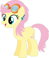 Size: 1024x1219 | Tagged: safe, artist:ra1nb0wk1tty, character:fluttershy, character:indigo zap, species:pegasus, species:pony, ear piercing, earring, equestria girls ponified, female, goggles, jewelry, mare, piercing, ponified, recolor, simple background, solo, transparent background