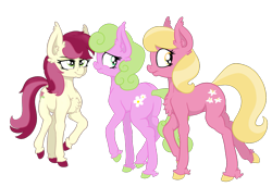 Size: 1873x1286 | Tagged: safe, artist:paskanaakka, derpibooru original, character:daisy, character:lily, character:lily valley, character:roseluck, species:earth pony, species:pony, chest fluff, colored hooves, ear fluff, female, flower trio, looking back, mare, raised hoof, simple background, smiling, transparent background, trio, unshorn fetlocks