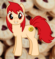 Size: 1994x2138 | Tagged: safe, artist:grapefruitface1, edit, oc, oc only, oc:jammie dodger, cookie, cute, dodger, food, food pony, jam, jammie, pony creator, smiling, solo