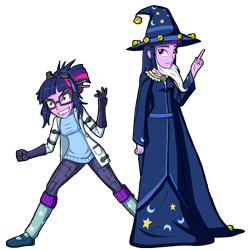 Size: 3304x3303 | Tagged: safe, artist:artemis-polara, character:twilight sparkle, character:twilight sparkle (scitwi), species:eqg human, episode:mad twience, eqg summertime shorts, g4, my little pony: equestria girls, my little pony:equestria girls, clothing, costume, female, glasses, halloween, hat, holiday, lab coat, mad scientist, scientist, simple background, smiling, star swirl the bearded costume, transparent background, twolight, wizard, wizard hat, wizard robe