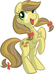 Size: 568x783 | Tagged: safe, artist:php27, character:apple strudely, species:earth pony, species:pony, apple family member, bow, female, hair bow, mare, rearing, simple background, smiling, solo, tail bow, transparent background