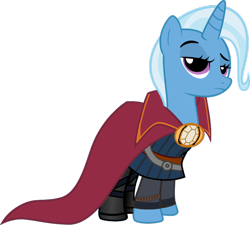 Size: 942x847 | Tagged: safe, artist:grapefruitface1, artist:tim015, edit, character:trixie, species:pony, species:unicorn, boots, cape, cloak of levitation, clothing, doctor strange, female, mare, marvel, marvel cinematic universe, movies, parody, shoes, simple background, solo, transparent background, vector, vector edit