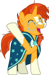 Size: 2660x4069 | Tagged: safe, artist:frownfactory, character:sunburst, species:pony, species:unicorn, episode:uncommon bond, g4, my little pony: friendship is magic, .svg available, cute, eyes closed, glasses, happy, male, messy mane, simple background, solo, stallion, sunbetes, sunburst's glasses, sunburst's robe, svg, transparent background, vector, waving