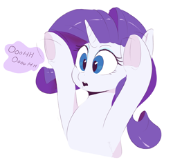Size: 2356x2191 | Tagged: safe, artist:sirmasterdufel, character:rarity, species:pony, species:unicorn, episode:look before you sleep, g4, my little pony: friendship is magic, 2spooky, bust, cute, dialogue, eyeshadow, female, makeup, mare, oooooh, open mouth, raised hoof, raribetes, scene interpretation, simple background, solo, spooky, underhoof, white background