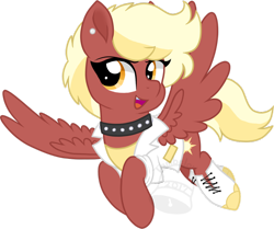 Size: 900x752 | Tagged: safe, artist:tambelon, oc, oc only, oc:high style, species:pegasus, species:pony, chibi, clothing, coat, collar, ear piercing, female, mare, piercing, shirt, shoes, simple background, solo, transparent background, watermark